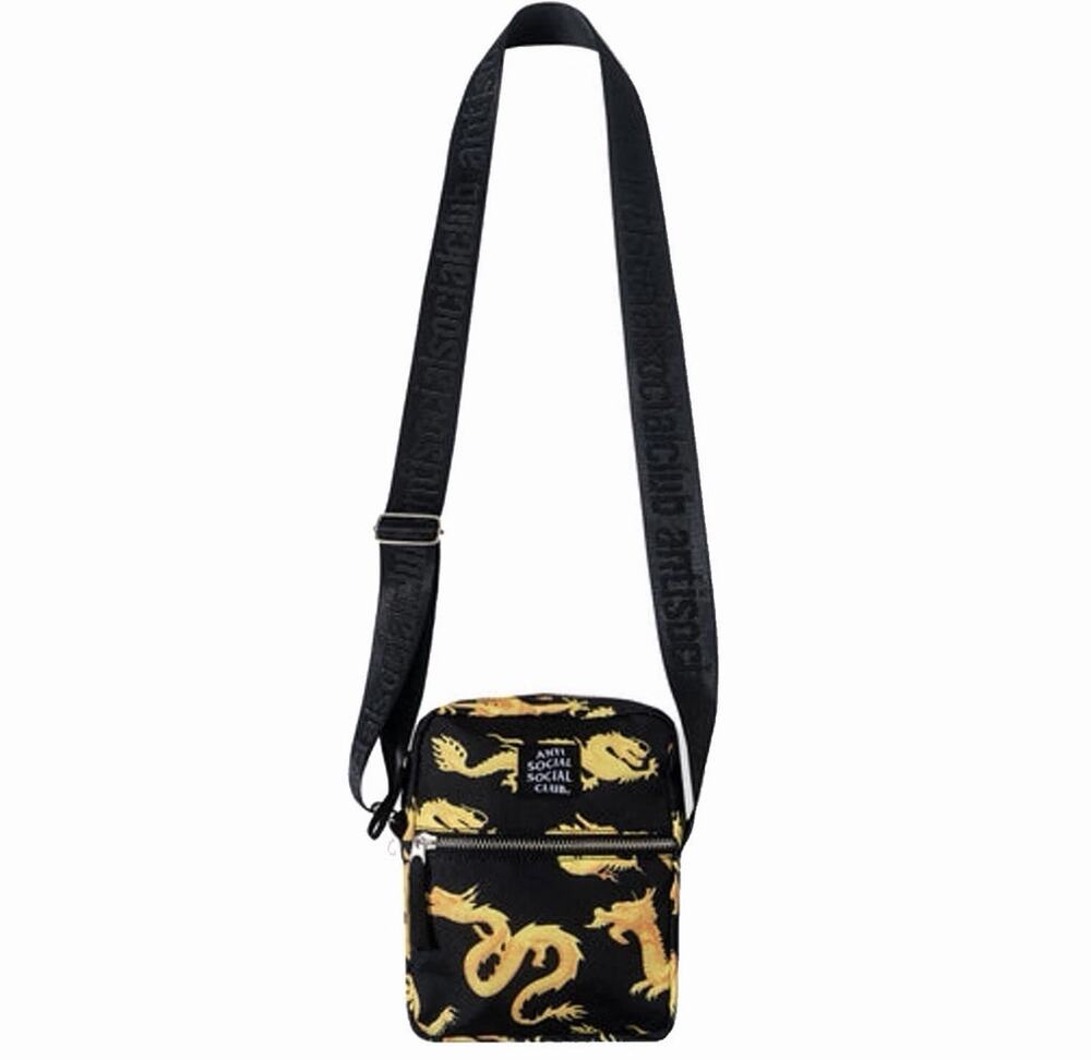 Anti Social Social Club 24k Side Sling Bag Crossbody Black/Yellow Dragons